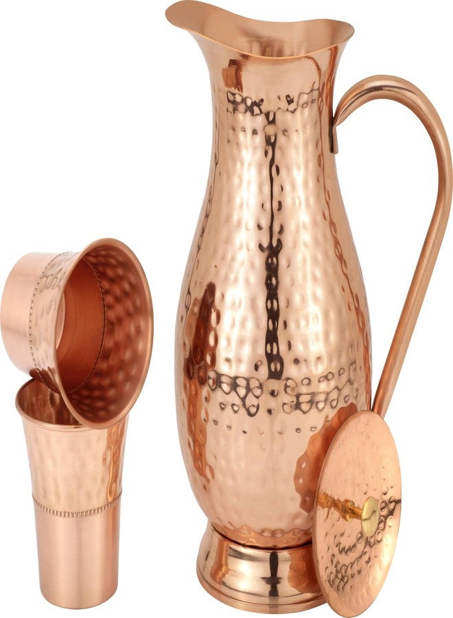 Kitchen Science Large Pure Copper Pitcher 70 oz (2000 ml) with 2 Stylish Tumblers – Ayurvedic Copper Water Jug Set, 100% Pure Copper Vessel, Durable, Leak-Resistant & Premium Finish - Image 1