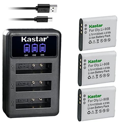 Kastar 3 Pack Battery and LCD Triple USB Charger Compatible with DB-110 Battery, GR III Digital Camera, WG-6 Digital Camera, G900 Digital Camera - Image 1