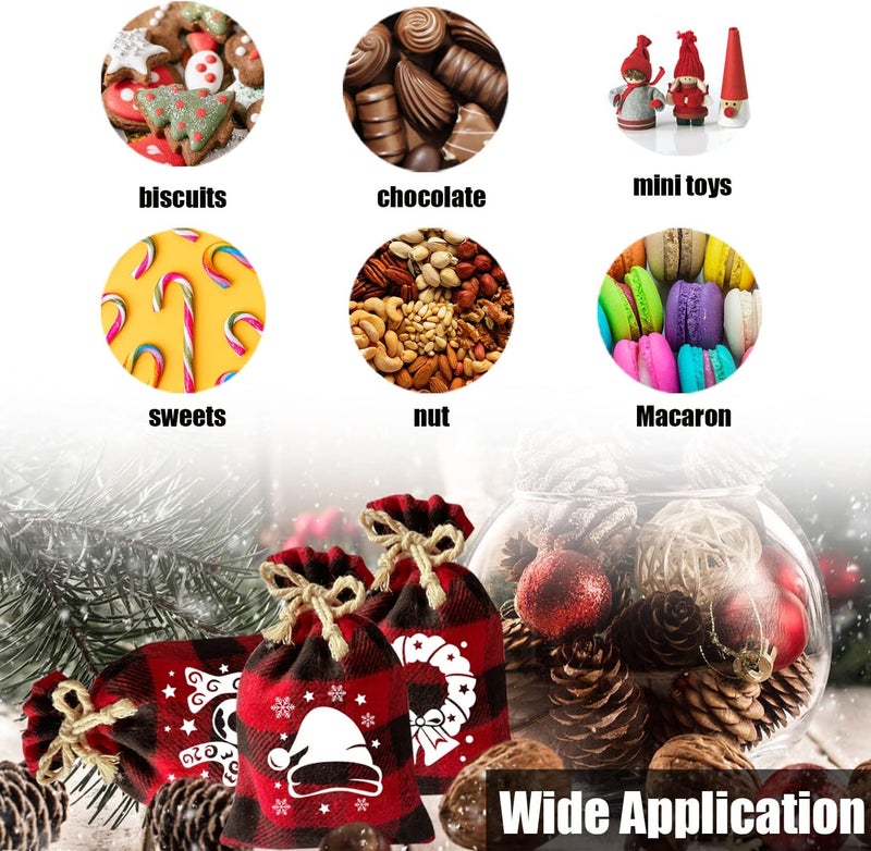 CCINEE 36Pcs Christmas Buffalo Plaid Drawstring Bags Red and Black Plaid Xmas Burlap Bag Reusable Treat Candy Bag Cotton Gift Bags with Drawstrings for Candy Wrapper Christmas Party Favors - Image 5