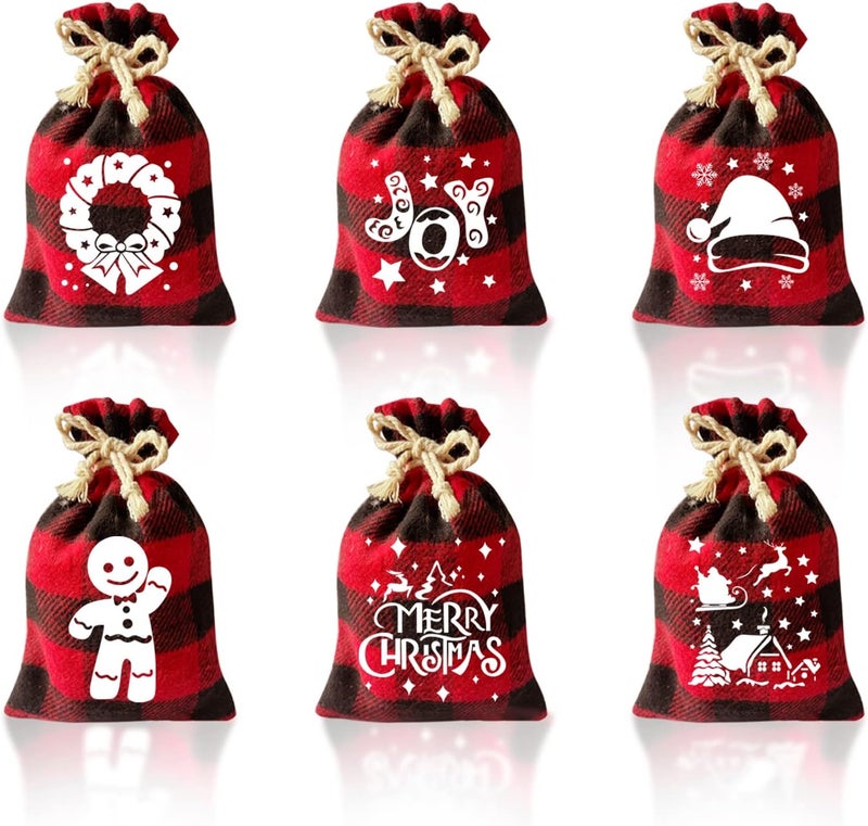 CCINEE 36Pcs Christmas Buffalo Plaid Drawstring Bags Red and Black Plaid Xmas Burlap Bag Reusable Treat Candy Bag Cotton Gift Bags with Drawstrings for Candy Wrapper Christmas Party Favors - Image 1