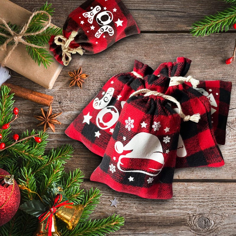 CCINEE 36Pcs Christmas Buffalo Plaid Drawstring Bags Red and Black Plaid Xmas Burlap Bag Reusable Treat Candy Bag Cotton Gift Bags with Drawstrings for Candy Wrapper Christmas Party Favors - Image 4