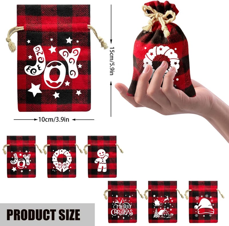 CCINEE 36Pcs Christmas Buffalo Plaid Drawstring Bags Red and Black Plaid Xmas Burlap Bag Reusable Treat Candy Bag Cotton Gift Bags with Drawstrings for Candy Wrapper Christmas Party Favors - Image 2