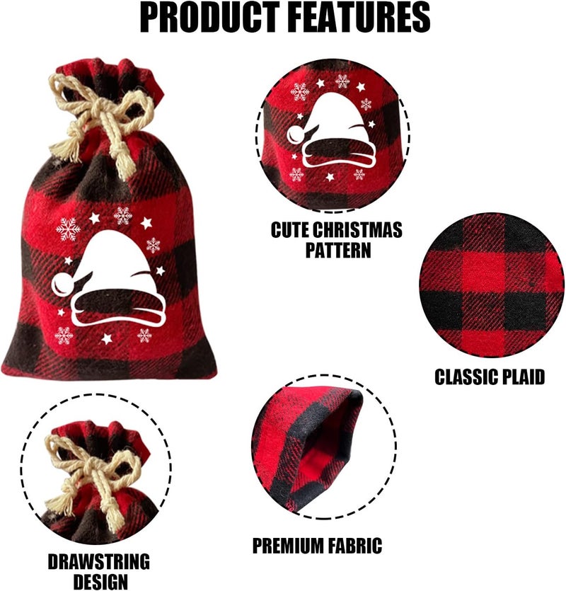CCINEE 36Pcs Christmas Buffalo Plaid Drawstring Bags Red and Black Plaid Xmas Burlap Bag Reusable Treat Candy Bag Cotton Gift Bags with Drawstrings for Candy Wrapper Christmas Party Favors - Image 3