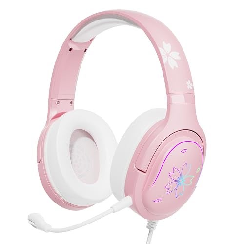 Mytrix Cherry Blossoms Wired Gaming Headset 360 Rotation Mic Soft Earmuff Gaming Headphones for PS4 PS5 PC MAC Switch RGB Gradient Light Effect - Image 1