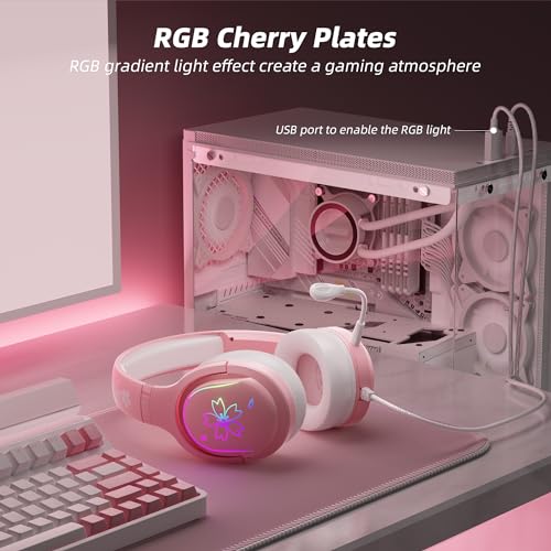 Mytrix Cherry Blossoms Wired Gaming Headset 360 Rotation Mic Soft Earmuff Gaming Headphones for PS4 PS5 PC MAC Switch RGB Gradient Light Effect - Image 3