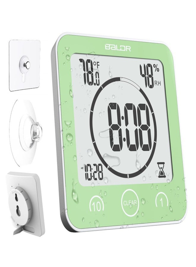 Baldr Shower Clock Waterproof Bathroom Clock with Timer/Temperature/Humidity, Digital Timers for Kids and Adults, Bath Kitchen Study, Green - Image 1