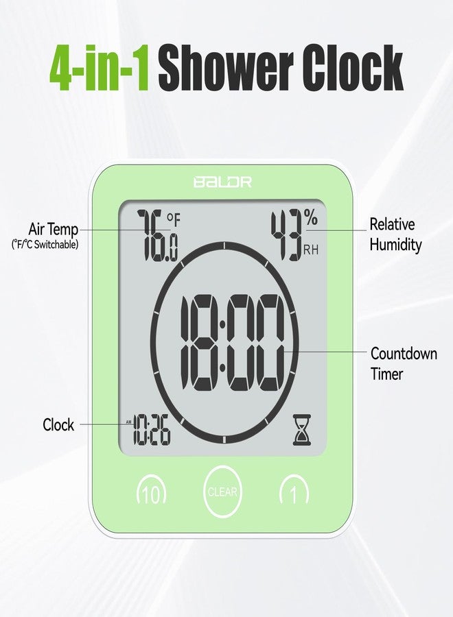 Baldr Shower Clock Waterproof Bathroom Clock with Timer/Temperature/Humidity, Digital Timers for Kids and Adults, Bath Kitchen Study, Green - Image 2