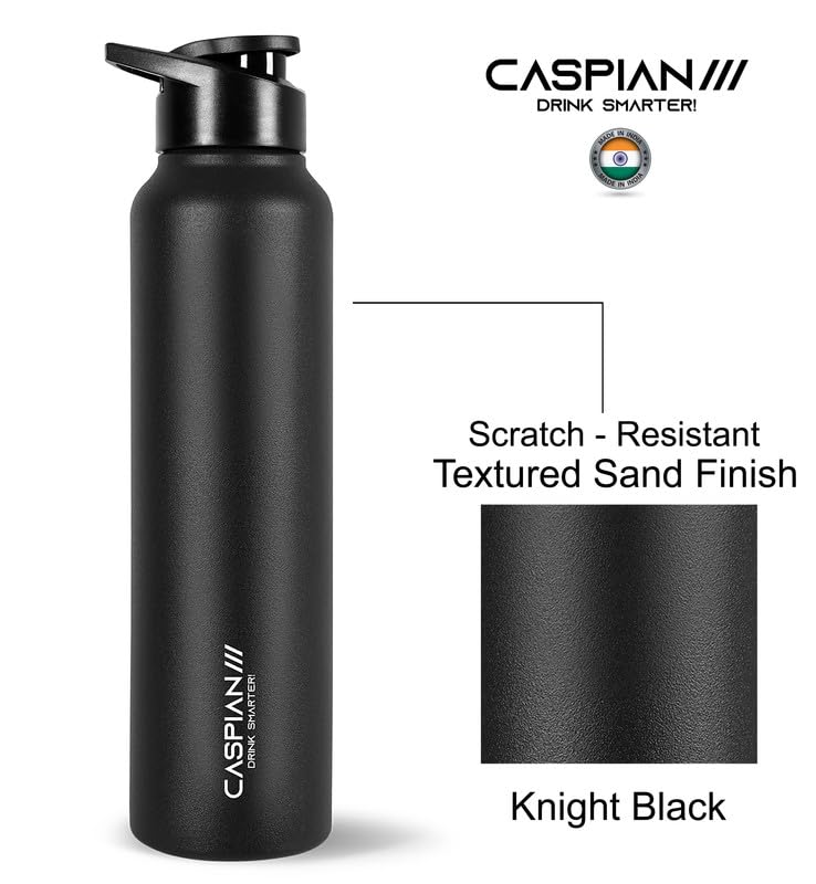 CASPIAN /// HIke ISI Certified Stainless Steel Water Bottle 1 ltr. (Knight Black, 1 Litre) | Leak Proof Sipper for Fridge Home Office Travel School Kids Boys Girls Adults Sports Gym Yoga |BPA Free - Image 2