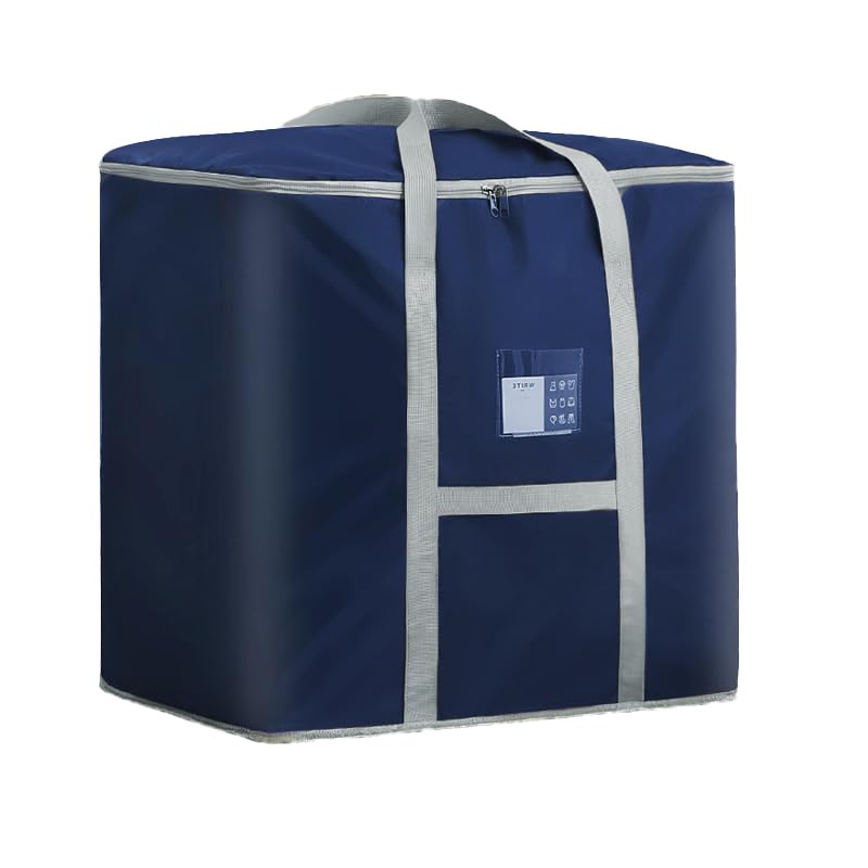 Kuber Industries Underbed Storage Bag Foldable Storage Bag Moisture Proof Dustproof Bedding Organizer Blanket Storage Bag with zipper Travel Moving Bag with Handle L ZH016BU Blue - Image 1