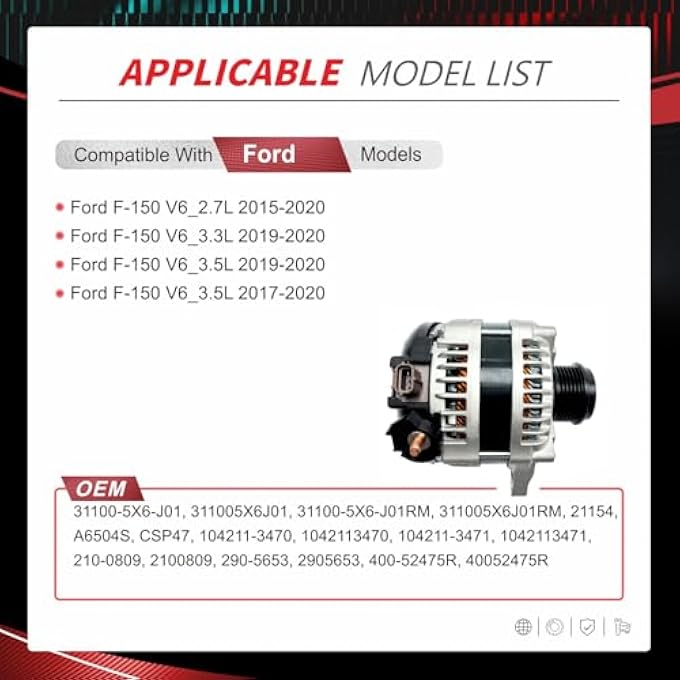 NITOYO FL3Z-10300-FA Alternator Compatible With Ford F-150 V6 2.7L 3.3L 3.5L 2015-2020 - Image 2