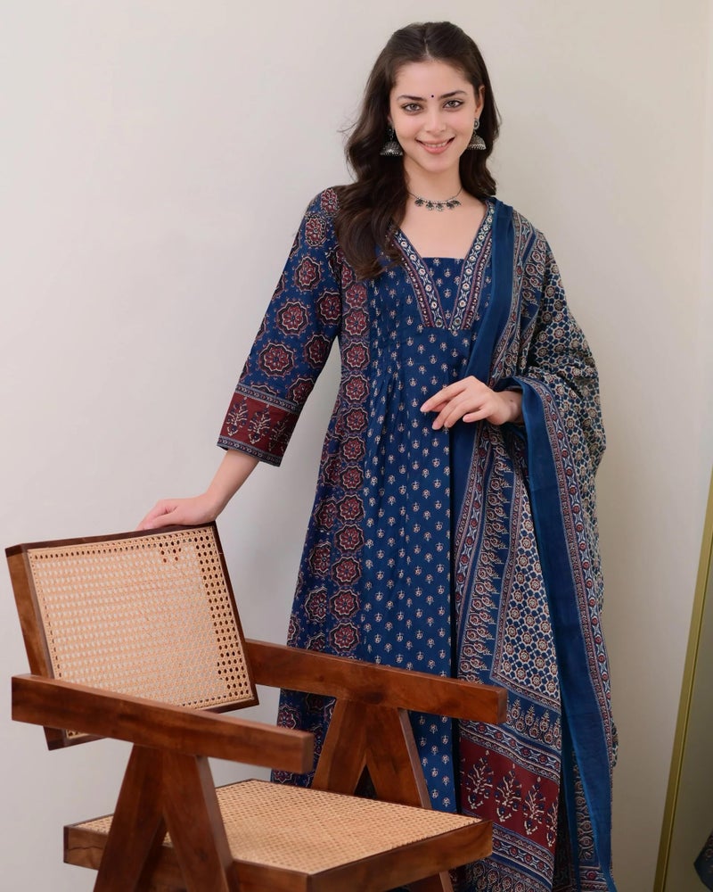 ANNI Designer Women's Rayon Viscose Anarkali Printed Kurta with Palazzo & Dupatta (NAKULA BLUE-VKS05_L_Blue_Large) - Image 4