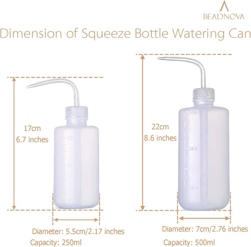 BEADNOVA زجاجة ضغط BEADNOVA لري النباتات زجاجة غسل العين زجاجة ري بلاستيكية صغيرة لري النباتات الداخلية وشم 2 قطعة 250 مل و 500 مل - Image 2