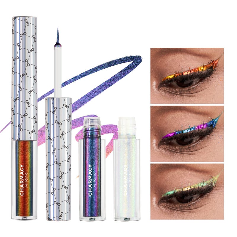 CHARMACY Chameleon Liquid Eyeliner Liquid Glitter Eyeliner Highly Pigmented Metallic Intense MultiColor Shifting waterproof Eyeliner UltraFine Tip Longwearing Smudgeproof SET1901904907