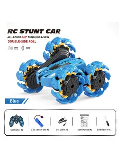 Explosion Wheel Off-road Double-sided Remote Control Car Gesture Induction Electric Rollover Stunt Drift Boy Toy Racing-Color:Explosive Wheel-blue [handle Remote Control] English Box-Scale:Single Set Of Batteries