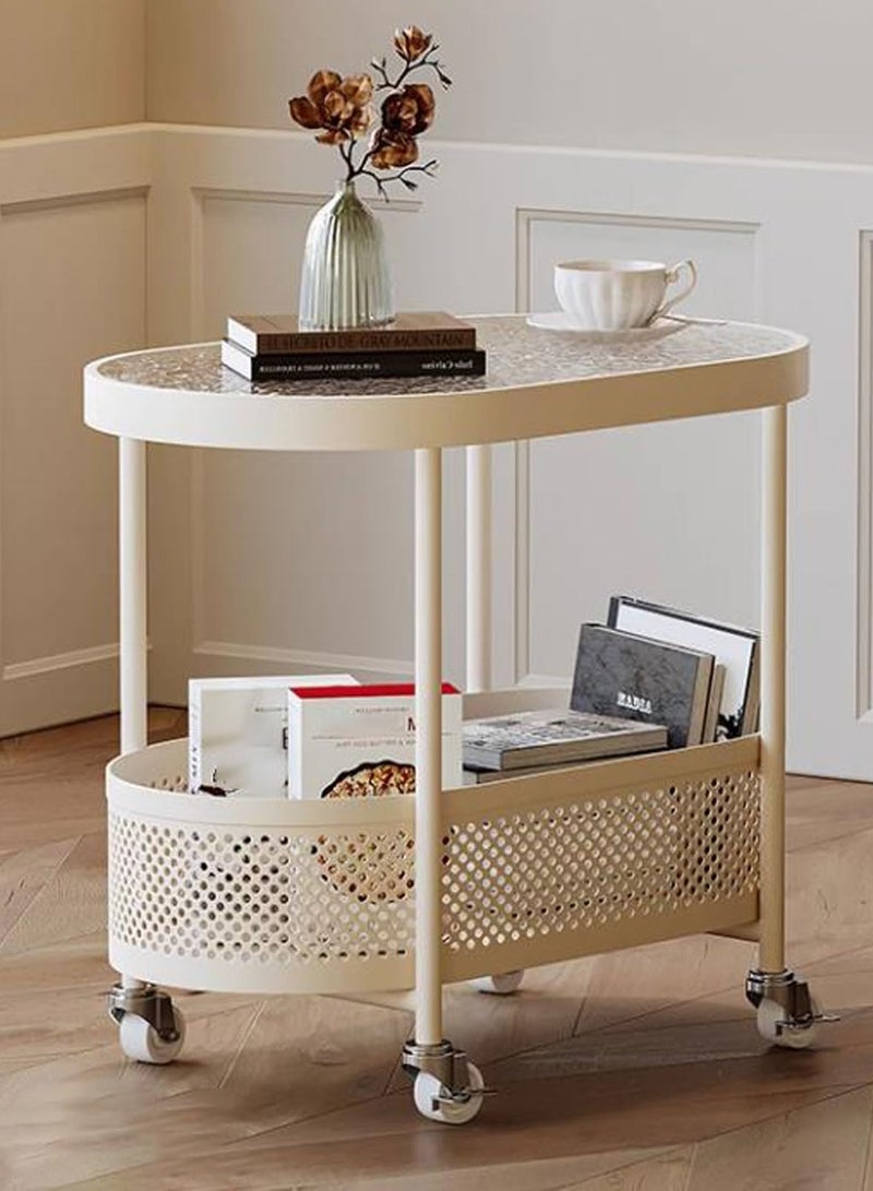 شو وو طاولات قهوة، طاولة جانبية للأريكة، طاولة دوارة، عربة، طاولات جانبية للسرير، طاولات كتب، سلة تخزين فواكه وخضراوات، طاولة ديكور للأثاث، رف تخزين، لون أبيض، 60 سم. - Image 2