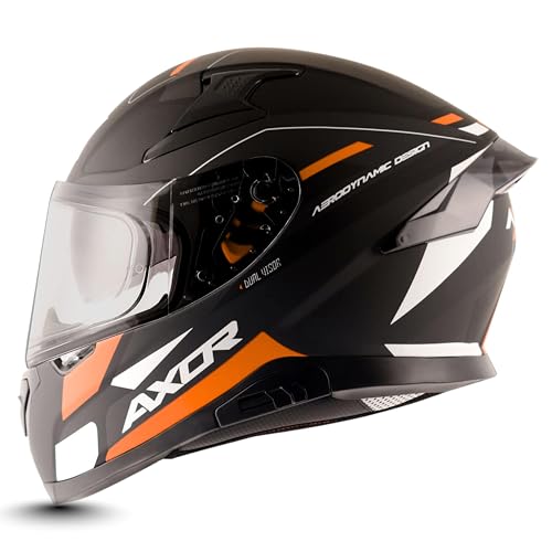 Axor Apex Turbine ISI ECE DOT Certified Full Face Dual Visor Helmet for Men and Women with Pinlock Fitted Outer Clear Visor and Inner Smoke Sun Visor Black Orange Grey Helmet-L - Image 1