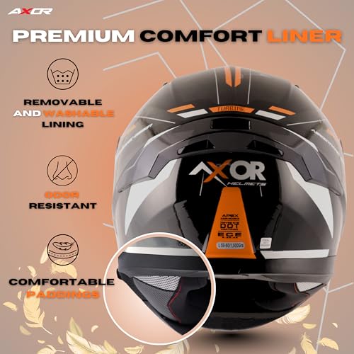 Axor Apex Turbine ISI ECE DOT Certified Full Face Dual Visor Helmet for Men and Women with Pinlock Fitted Outer Clear Visor and Inner Smoke Sun Visor Black Orange Grey Helmet-L - Image 3