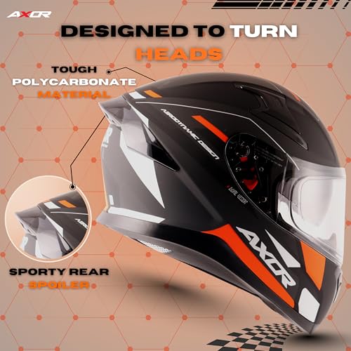 Axor Apex Turbine ISI ECE DOT Certified Full Face Dual Visor Helmet for Men and Women with Pinlock Fitted Outer Clear Visor and Inner Smoke Sun Visor Black Orange Grey Helmet-L - Image 5
