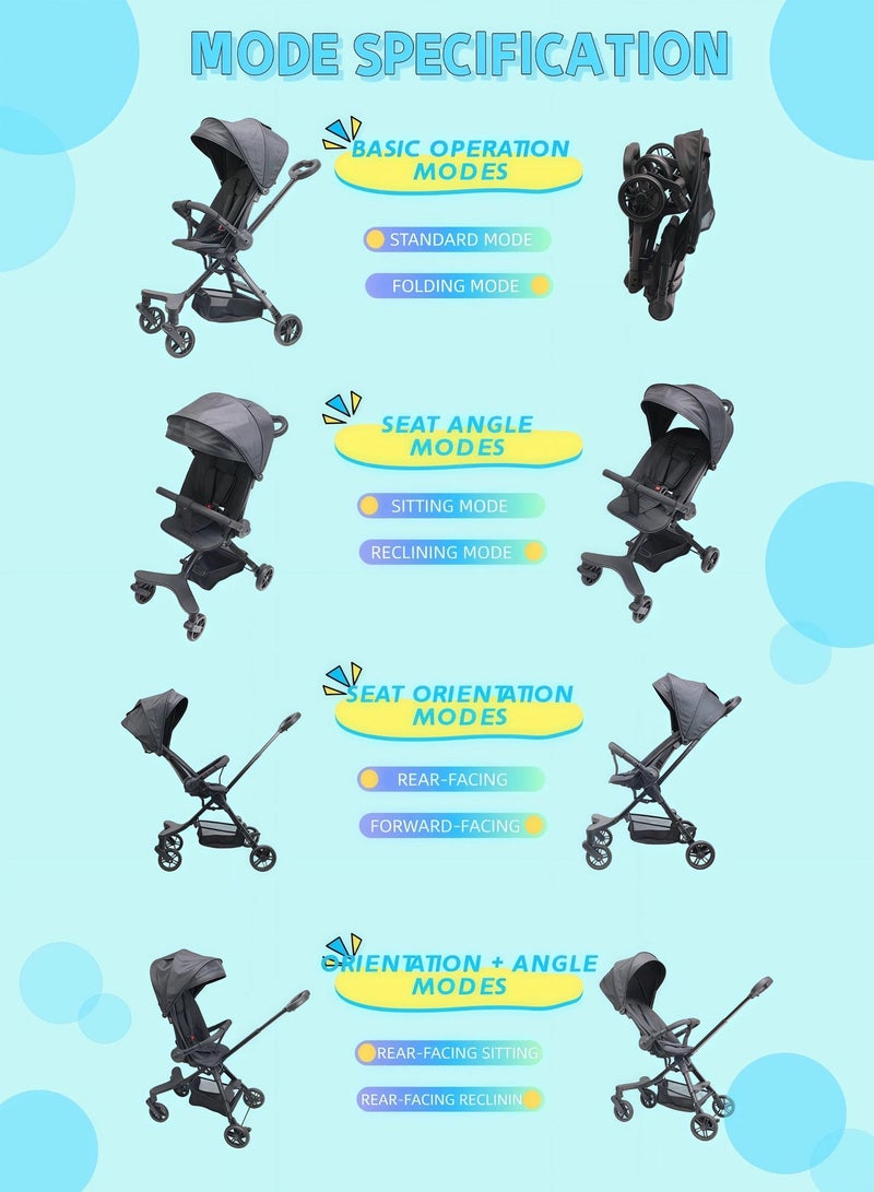 EASY FUTURE Two-way Ultra Lightweight Foldable Travel Stroller with Foldable Gear for Airplane Adjustable Canopy Foldable Storage Basket and Multi Position Reclining Seat NO.1101 - Image 3