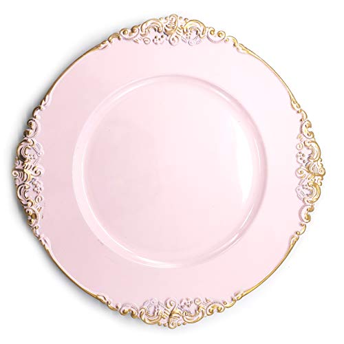 allgala 13-Inch 6-Pack Heavy Quality Round Charger Plates-Floral Pink-HD80345 - Image 1
