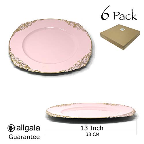allgala 13-Inch 6-Pack Heavy Quality Round Charger Plates-Floral Pink-HD80345 - Image 2