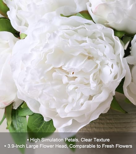 florisso White Peony Artificial Flowers 11 Branches Silk Peonies for Home Decor Wedding Floral Arrangements Table Centerpieces Silk Artificial Flowers - Image 3