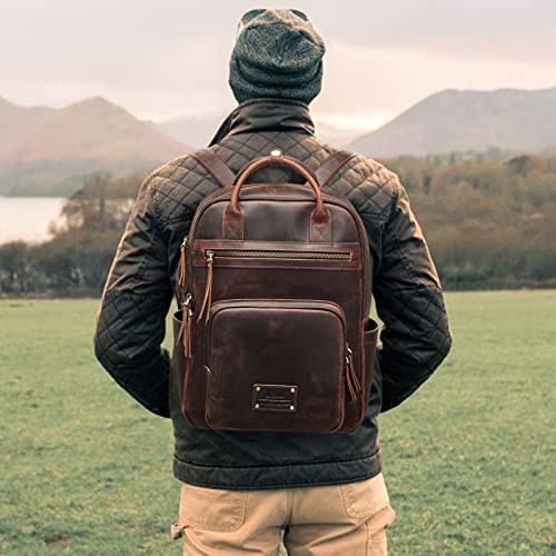 S-ZONE Vintage Genuine Leather Backpack Purse for Women Men Rucksack Travel Daypack with Luggage Sleeve - Image 3