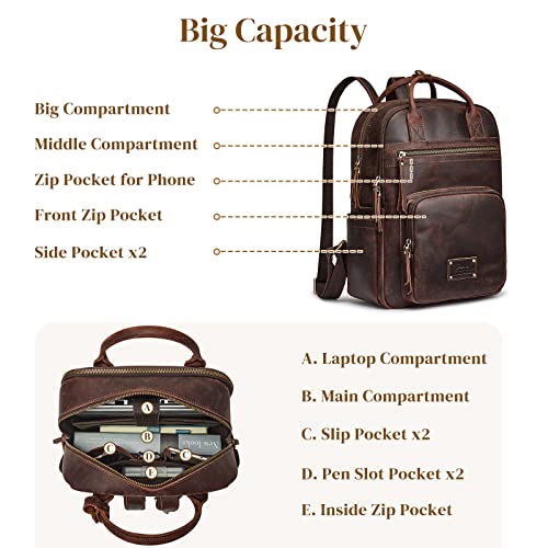 S-ZONE Vintage Genuine Leather Backpack Purse for Women Men Rucksack Travel Daypack with Luggage Sleeve - Image 5