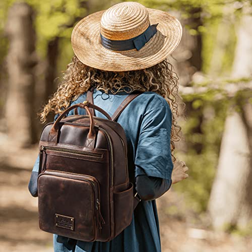 S-ZONE Vintage Genuine Leather Backpack Purse for Women Men Rucksack Travel Daypack with Luggage Sleeve - Image 2