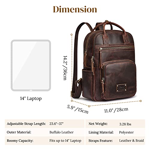 S-ZONE Vintage Genuine Leather Backpack Purse for Women Men Rucksack Travel Daypack with Luggage Sleeve - Image 4