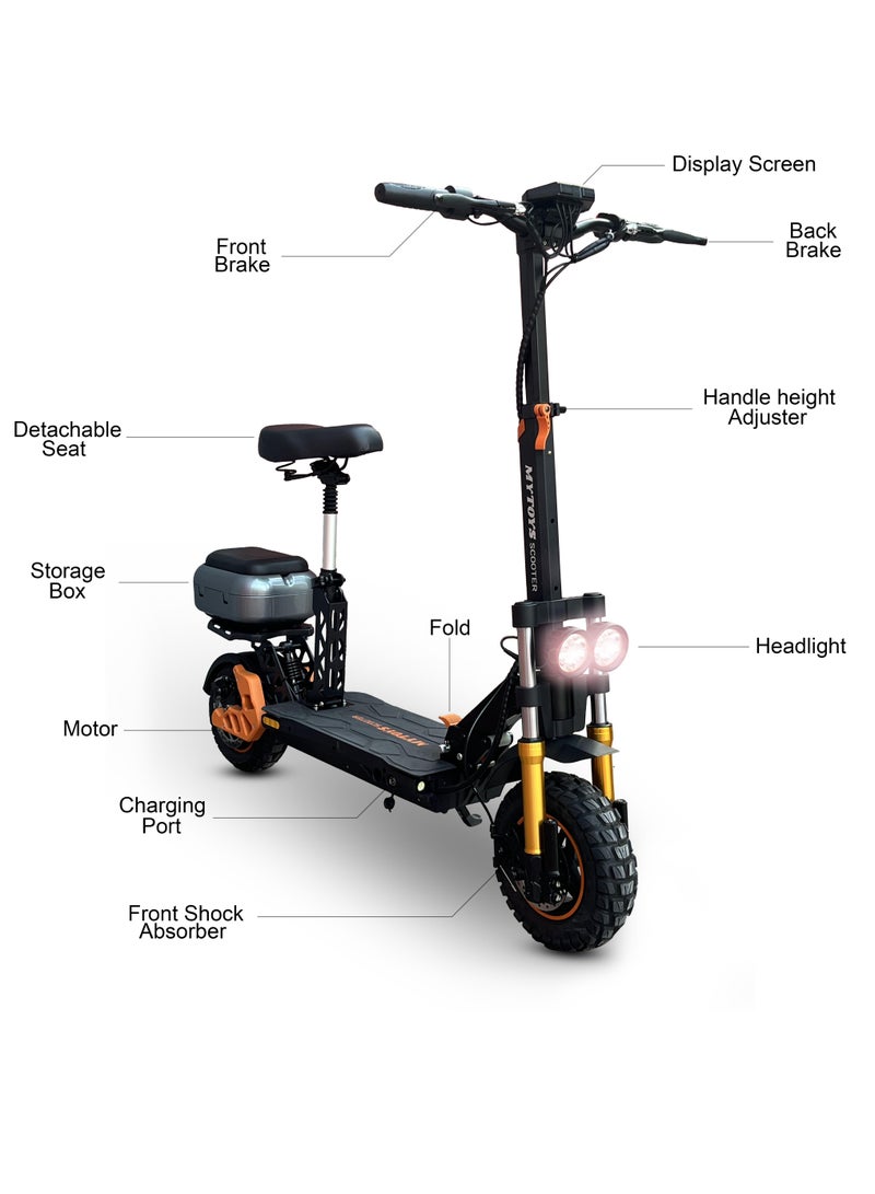 Mytoys MT590 High Speed Electric Scooter 65 km/h Speed,1500W Brushless Motor, High Capacity Battery 20Ah,60km Range With Adjustable Leather Seat Super Hydrolic Suspension, Back Cushion Storage Box - Image 2