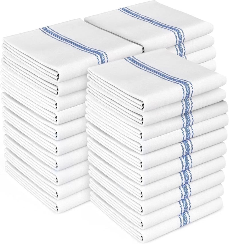 Zeppoli Classic Dish Towels - 30 Pack - 14" by 25" - 100% Cotton Kitchen Towels - Reusable Bulk Cleaning Cloths - Blue Hand Towels - Super Absorbent - Machine Washable - Image 1
