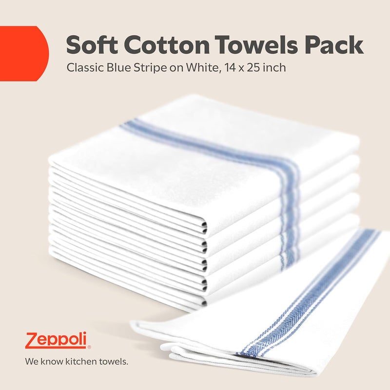 Zeppoli Classic Dish Towels - 30 Pack - 14" by 25" - 100% Cotton Kitchen Towels - Reusable Bulk Cleaning Cloths - Blue Hand Towels - Super Absorbent - Machine Washable - Image 2