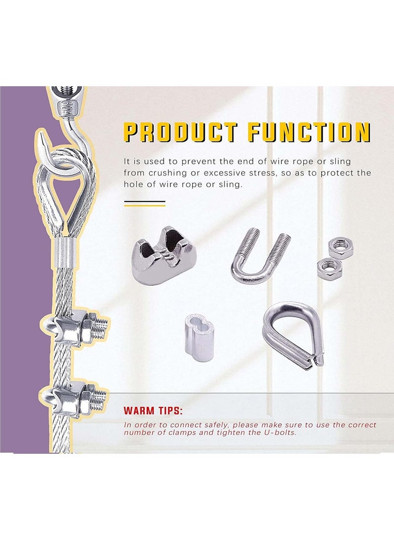 DIY Crafts DIY Crafts 8X 1xKit, 8X M2 (1/16") Wire Steel Rope Set, M2 Wire Rope Cable Clip Clamp, M2 Stainless Steel Thimble, 2mm Aluminum Crimping Loop Sleeve Perfect for 1/8 inch Wire Rope Cable (8X 1xKit)  - Image 3