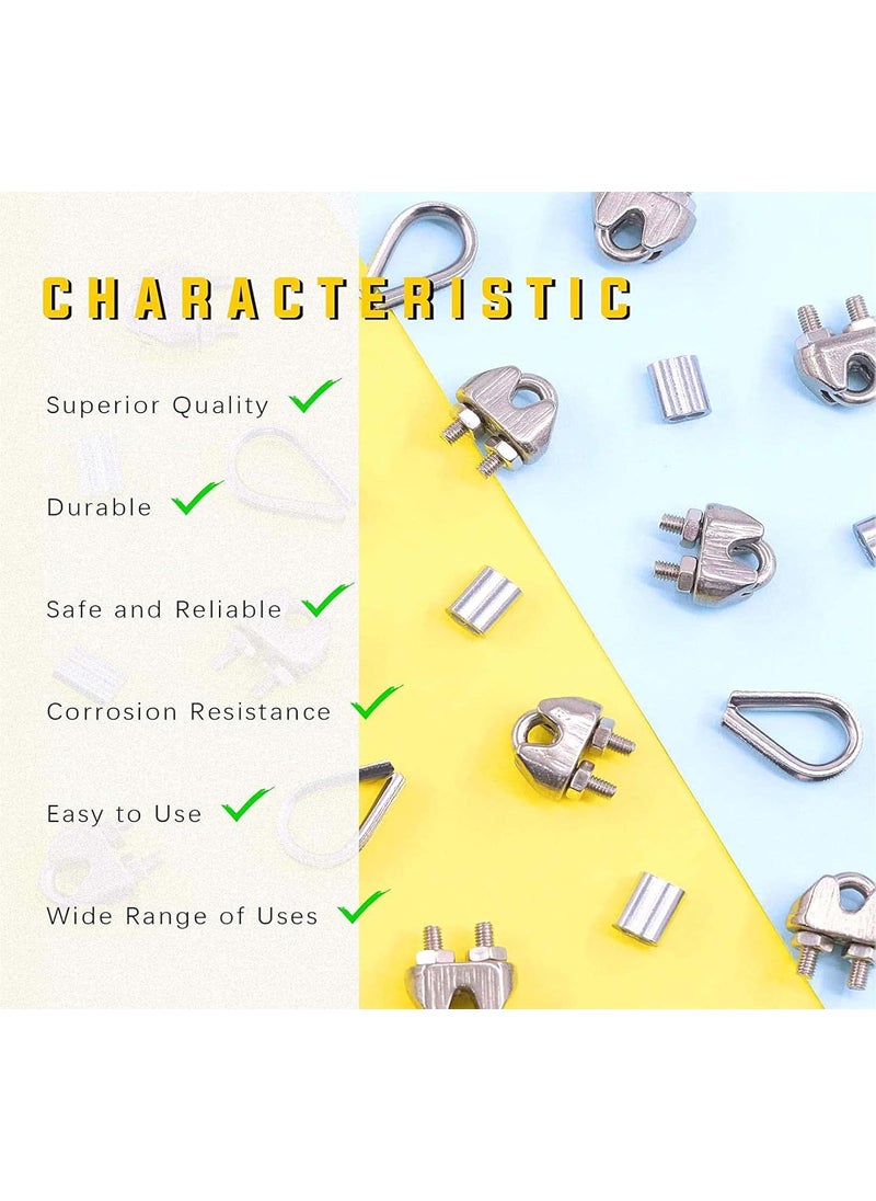DIY Crafts DIY Crafts 8X 1xKit, 8X M2 (1/16") Wire Steel Rope Set, M2 Wire Rope Cable Clip Clamp, M2 Stainless Steel Thimble, 2mm Aluminum Crimping Loop Sleeve Perfect for 1/8 inch Wire Rope Cable (8X 1xKit)  - Image 4