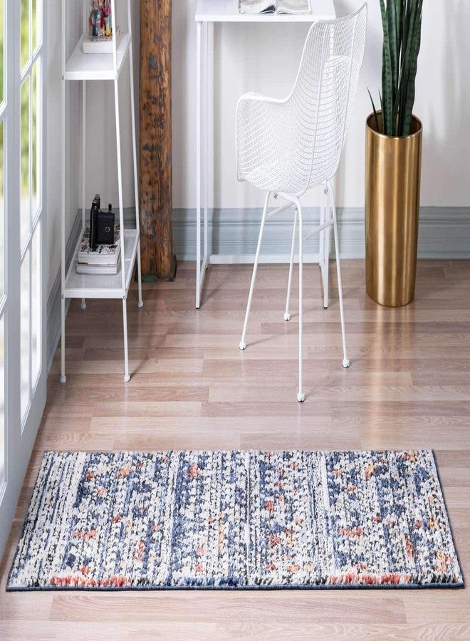 يونيك لوم سجادة منطقة بوهيمية من مجموعة Unique Loom Morocco ذات حواف مجردة، ونمط ماسي (2' 2 × 6' 0، متعددة الألوان/أزرق) - Image 3