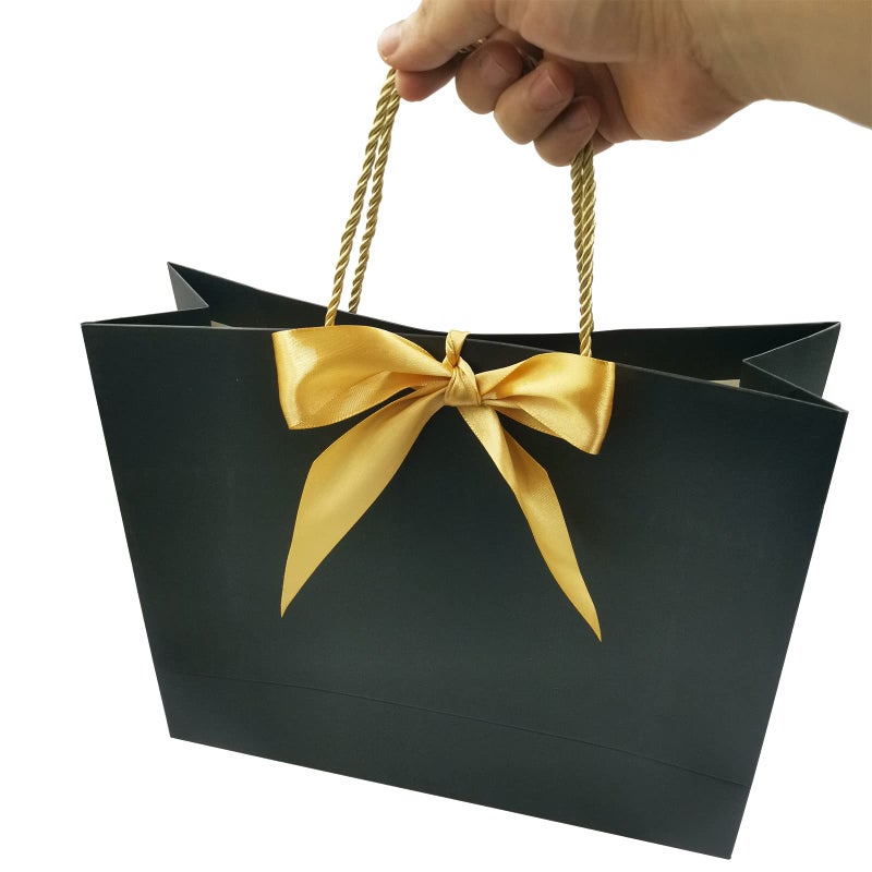 DUGYIRS 6 Pieces Gift Bags Party Favor Bags 32 x 25 x 11 cm,Paper Gift Bags with Handles and Butterfly Knot Ribbon for Kids Birthday Fiesta Wedding Party Celebrations(White,Black) - Image 3