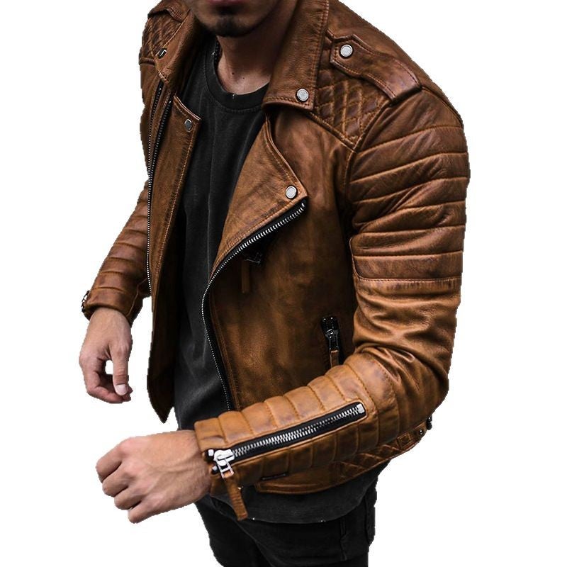 Men's Slim Fit PU Leather Jacket with Turn-Down Collar - Image 5