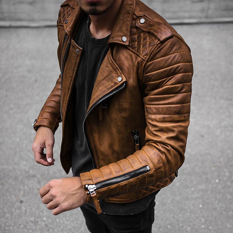 Men's Slim Fit PU Leather Jacket with Turn-Down Collar - Image 2