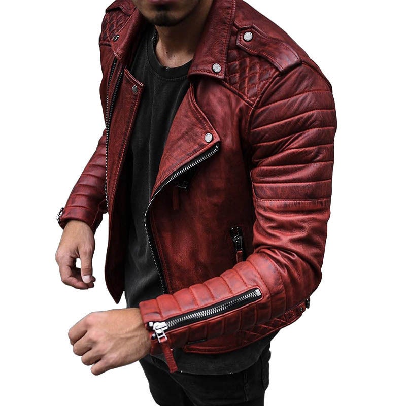 Men's Slim Fit PU Leather Jacket with Turn-Down Collar - Image 3