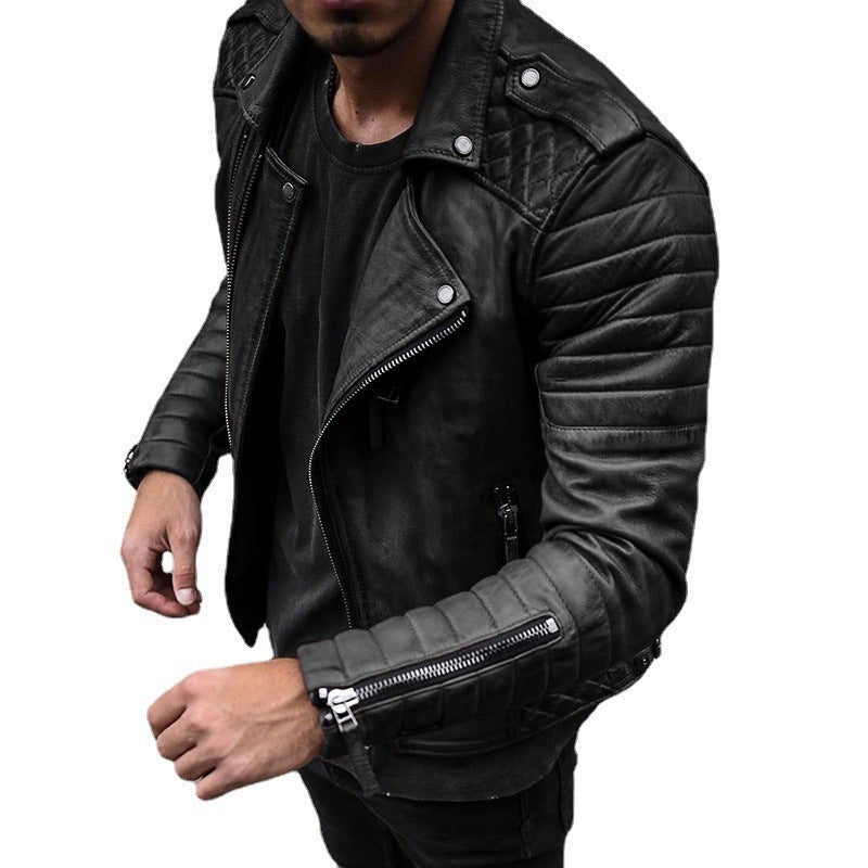 Men's Slim Fit PU Leather Jacket with Turn-Down Collar - Image 4