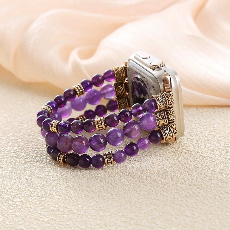 Bluejw Handmade Beaded Elastic Stretch Bracelet Replacement Strap with Amethyst Beads for Apple Watch 38mm 42mm – Replace the Watch Strap Easily - Image 5