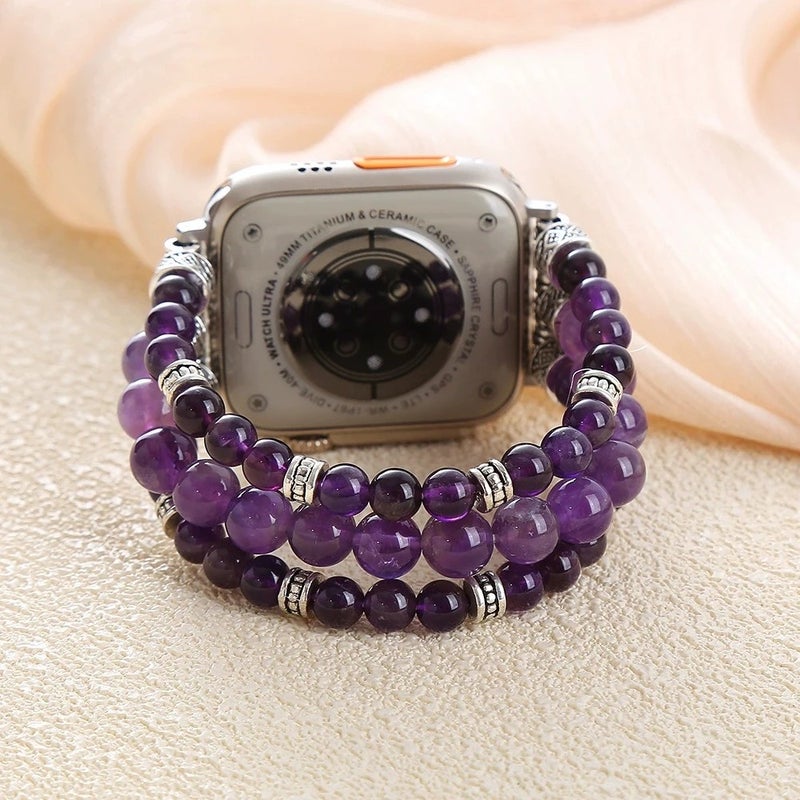 Bluejw Handmade Beaded Elastic Stretch Bracelet Replacement Strap with Amethyst Beads for Apple Watch 38mm 42mm – Replace the Watch Strap Easily - Image 4