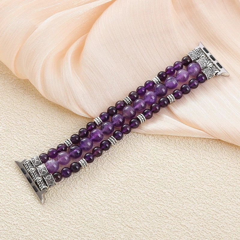 Bluejw Handmade Beaded Elastic Stretch Bracelet Replacement Strap with Amethyst Beads for Apple Watch 38mm 42mm – Replace the Watch Strap Easily - Image 3
