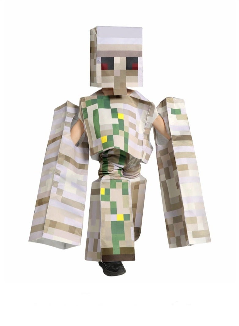 MINECRAFT تنكر زي ماينكرافت الرسمي الفاخر للأطفال مع غطاء رأس وزي قفز للأطفال للعب التظاهر وزي الحفلات للمهرجانات (العملاق الحديدي)