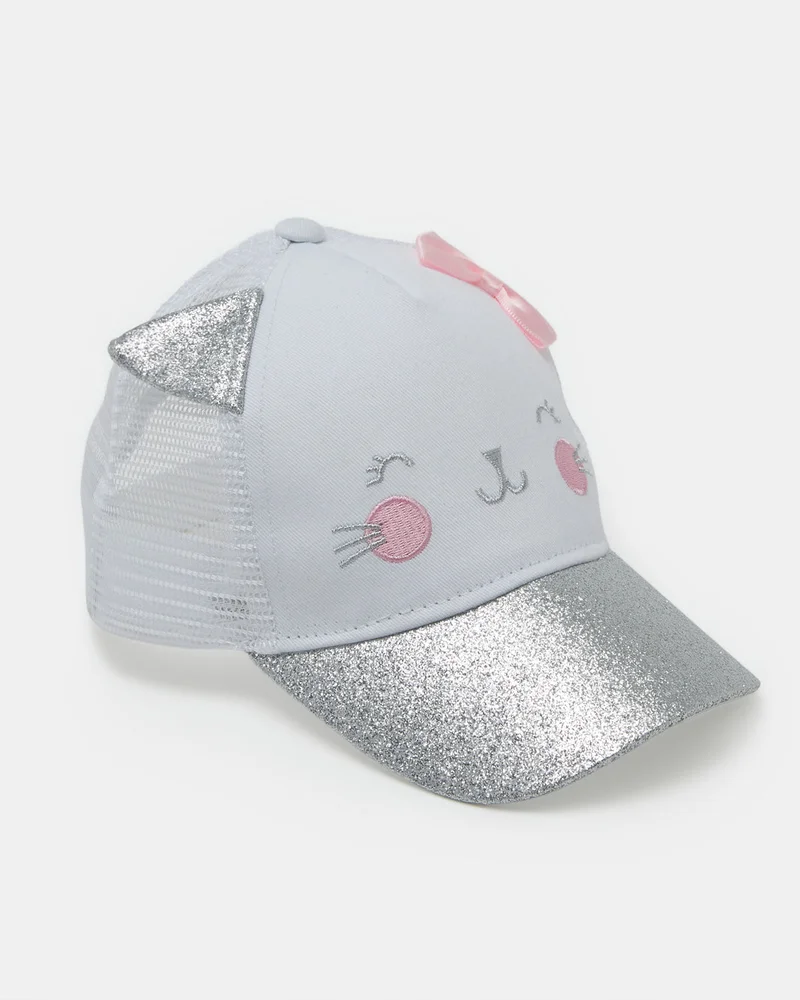 REDTAG Girls White And Silver Character Embellished Cap