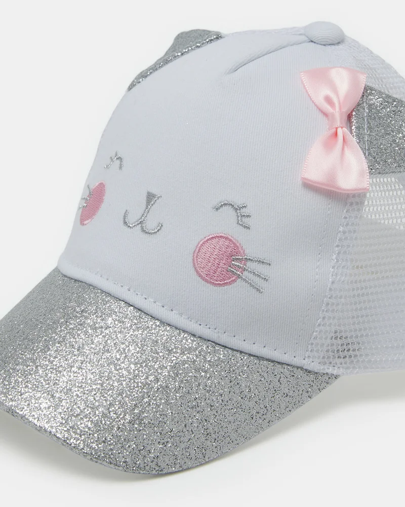 REDTAG Girls White And Silver Character Embellished Cap