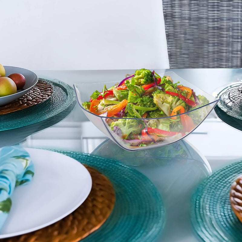 R-kay 6 Pack Square Plastic Serving Bowls - Clear Plastic bowls 32 Oz - Salad Bowls Large Serving, Premium Duty For Weddings Catering And Birthday parties - Image 4