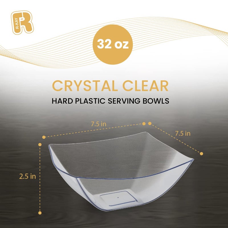 R-kay 6 Pack Square Plastic Serving Bowls - Clear Plastic bowls 32 Oz - Salad Bowls Large Serving, Premium Duty For Weddings Catering And Birthday parties - Image 5