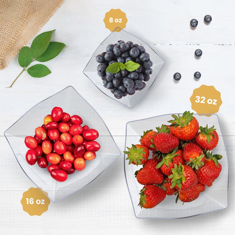 R-kay 6 Pack Square Plastic Serving Bowls - Clear Plastic bowls 32 Oz - Salad Bowls Large Serving, Premium Duty For Weddings Catering And Birthday parties - Image 2